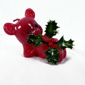 Vintage Lorelei Christmas Bear Candle Red Gatlinburg Tn. Handmade